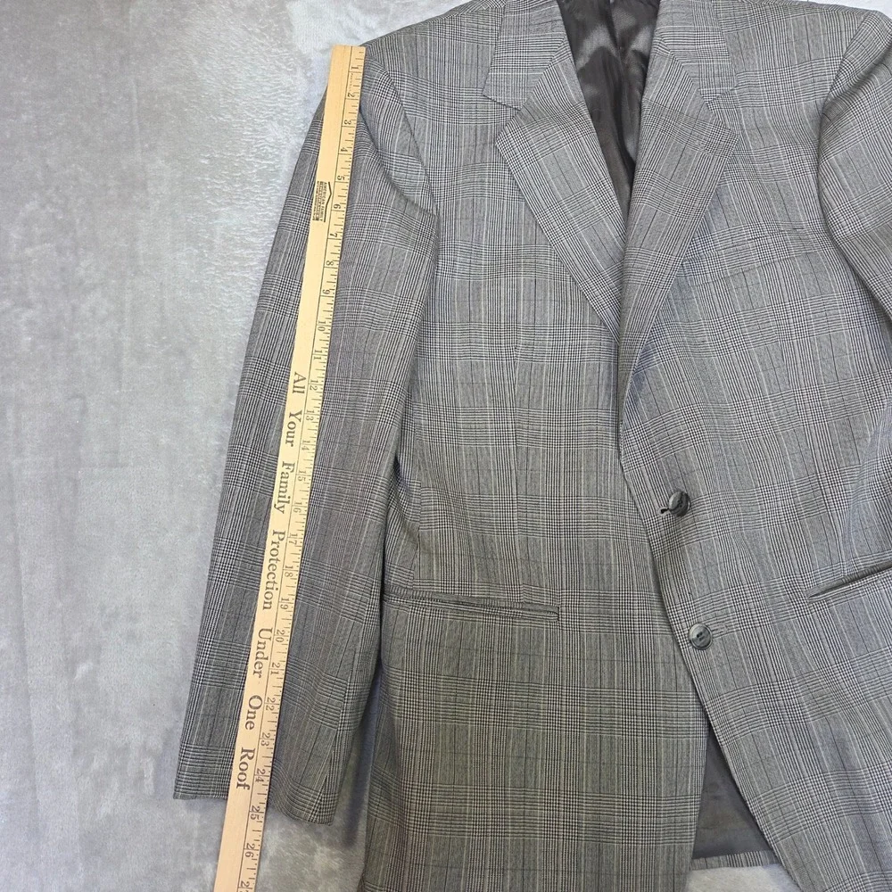 Stafford American Craftsmen Mens 40R Worsted Wool Glen Plaid Blazer Grey USA